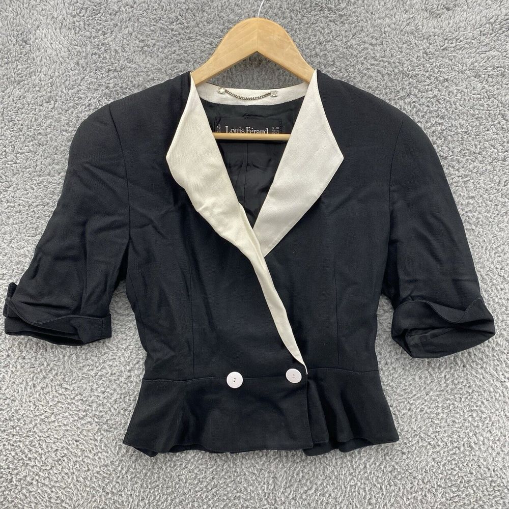 Vintage Louis Feraud Jacket Blazer Wool Blend Lined Sz 10 Black And White Trim